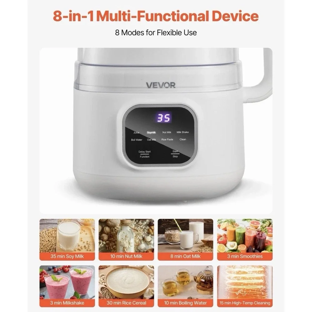 VEVOR 8-in-1 Nut Milk Maker 34 oz Soy Milk Maker 200W Blender Oat Nut Soy Juice